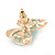 Gold Plated, Crystal with Light Blue Flowers Stud Butterfly Earrings - 20mm W - view 3