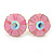 Pink Enamel Crystal Daisy Stud Earrings In Gold Tone - 15mm D