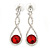 Bridal/ Prom/ Wedding Red/ Clear Austrian Crystal Infinity Drop Earrings In Rhodium Plating - 50mm L