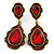 Vintage Inspired Ruby Red Glass Crystal Bead Teardrop Earrings In Antique Gold Tone - 50mm L