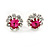 Small Fuchsia/ Clear Diamante Stud Earrings In Silver Finish - 10mm D