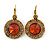 Vintage Inspired Round Cut Champagne/ Amber Glass Stone Drop Earrings With Leverback Closure In Antique Gold Metal - 40mm L - view 4