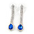 Bridal/ Prom/ Wedding Clear/ Sapphire Blue Crystal Teardrop Earrings In Silver Tone Metal - 40mm L