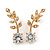 Clear Crystal Leaf Stud Earrings In Gold Plating - 30mm L