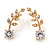 Clear Crystal Leaf Stud Earrings In Gold Plating - 30mm L - view 7