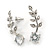Clear Crystal Leaf Stud Earrings In Silver Plating - 30mm L