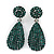 Bridal, Prom, Wedding Pave Emerald Green Austrian Crystal Teardrop Earrings In Rhodium Plating - 45mm L
