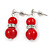 9mm Bright Red Ceramic Bead With Crystal Ring Drop Earrings In Silver Tone - 30mm