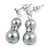 9mm Light Grey Glass Pearl Bead With Crystal Ring Drop Earrings In Silver Tone - 30mm
