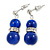 9mm Royal Blue Ceramic Bead With Crystal Ring Drop Earrings In Silver Tone - 30mm