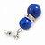 9mm Royal Blue Ceramic Bead With Crystal Ring Drop Earrings In Silver Tone - 30mm - view 2