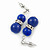 9mm Royal Blue Ceramic Bead With Crystal Ring Drop Earrings In Silver Tone - 30mm - view 3
