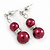 9mm Wine Red Glass Pearl Bead With Crystal Ring Drop Earrings In Silver Tone - 30mm - view 2