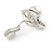 Silver Tone Crystal, Faux Glass Pearl 3 Petal Flower Clip On Earrings - 20mm - view 4