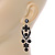 Jet Black Austrian Crystal Chandelier Earrings In Rhodium Plating - 60mm L - view 3