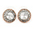 15mm Clear Glass Button Stund Earrings In Rose Gold Tone Metal