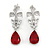 Delicate Clear/ Ruby Red Cz Teardrop Earrings In Rhodium Plated Alloy - 35mm L - view 2