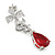 Delicate Clear/ Ruby Red Cz Teardrop Earrings In Rhodium Plated Alloy - 35mm L - view 5