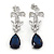 Delicate Clear/ Midnight Blue Cz Teardrop Earrings In Rhodium Plated Alloy - 35mm L - view 2