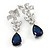 Delicate Clear/ Midnight Blue Cz Teardrop Earrings In Rhodium Plated Alloy - 35mm L - view 3