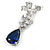 Delicate Clear/ Midnight Blue Cz Teardrop Earrings In Rhodium Plated Alloy - 35mm L - view 6