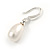 Delicate Oval Freshwater Pearl Earrings In Rhodium Plating - 28mm Long - view 5