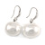 15mm Lustrous White Off-Round Simulated Glass Pearl Earrings In Silver Tone - 30mm L - view 3