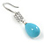 Light Blue Ceramic Teardrop Bead Clear CZ Drop Earrings 925 Sterling Silver - 40mm L - view 5
