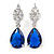 Statement Clear/ Sapphire Blue Cz Teardrop Earrings In Rhodium Plated Alloy - 30mm L