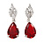 Statement Clear/ Red Cz Teardrop Earrings In Rhodium Plated Alloy - 30mm L