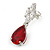 Statement Clear/ Red Cz Teardrop Earrings In Rhodium Plated Alloy - 30mm L - view 2