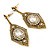 Art Deco Clear Crystal Drop Earrings In Gold Tone Metal - 65mm L - view 2