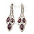 Purple/ Clear Crystal Leaf Drop Earrings In Silver Tone - 42mm L