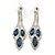 Midnight Blue/ Clear Crystal Leaf Drop Earrings In Silver Tone - 42mm L