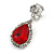 Ruby Red/ Clear Crystal Teardrop Clip On Earrings In Silver Tone Metal - 33mm L - view 4