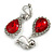 Ruby Red/ Clear Crystal Teardrop Clip On Earrings In Silver Tone Metal - 33mm L - view 2