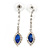 Sapphire Blue/ Clear Crystal Teardrop Earrings In Silver Tone - 45mm L - view 3