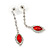 Red/ Clear Crystal Teardrop Earrings In Silver Tone - 45mm L