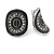 Vintage Inspired Oval Concave Crystal Stud Clip On Earrings In Aged Silver Tone - 25mm L