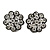 Vintage Inspired Clear Crystal Floral Clip On Earrings In Aged Silver Tone Metal - 20mm D