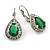 Classic Green/ Clear Cz Teardrop Earrings With Leverback Closure In Silver Plating - 25mm L - view 7