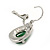 Classic Green/ Clear Cz Teardrop Earrings With Leverback Closure In Silver Plating - 25mm L - view 5