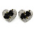 Clear Crystal with Black Rose Motif Stud Heart Earrings In Rhodium Plated Metal - 20mm L - view 7