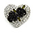 Clear Crystal with Black Rose Motif Stud Heart Earrings In Rhodium Plated Metal - 20mm L - view 4