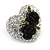 Clear Crystal with Black Rose Motif Stud Heart Earrings In Rhodium Plated Metal - 20mm L - view 6