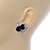 Clear Crystal with Black Rose Motif Stud Heart Earrings In Rhodium Plated Metal - 20mm L - view 3