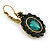 Vintage Inspired Oval Emerald Green Crystal Drop Earrings with Leverback Closure In Antique Gold Tone - 40mm L - view 3
