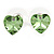 Small Green Glass Heart Stud Earrings In Silver Tone - 10mm Tall