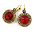 Vintage Inspired Round Cut Topaz/ Red Glass Stone Drop Earrings With Leverback Closure In Antique Gold Metal - 40mm L