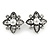 Vintage Inspired Clear Crystal Faux Pearl Floral Clip On Earrings In Aged Silver Tone - 27mm Tall
